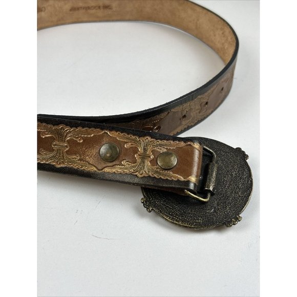 Leatherock Genuine Leather Belt Turquoise Carnelian Faux Cab Embellished USA M34